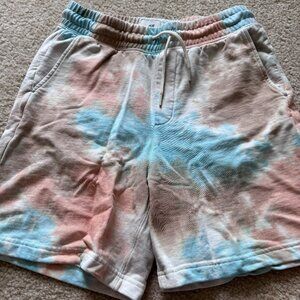 H&M Relaxed Fit Tie-Dye Sweat Shorts in Pastel Pink & Blue, Size XS